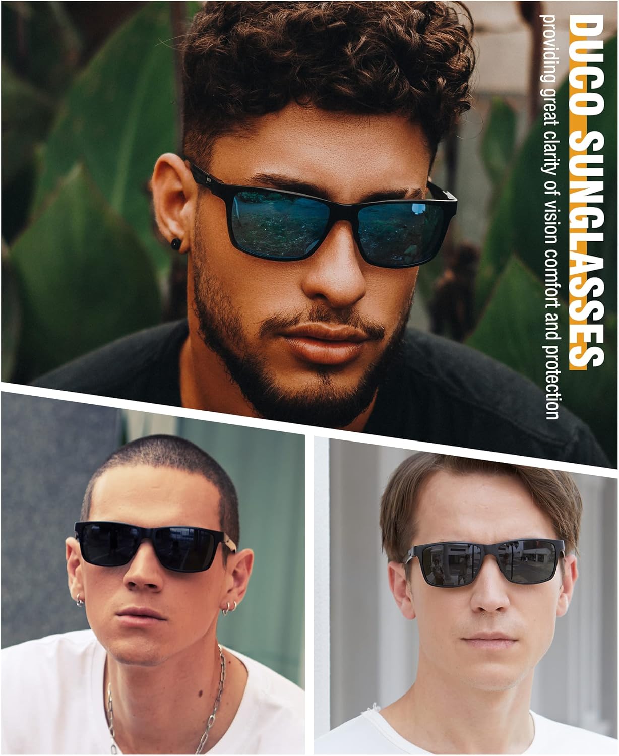 DUCO Mens Sunglasses Polarized Rectangle Sunglass for Men Lightweight Carbon Fiber UV400 Protection 8206