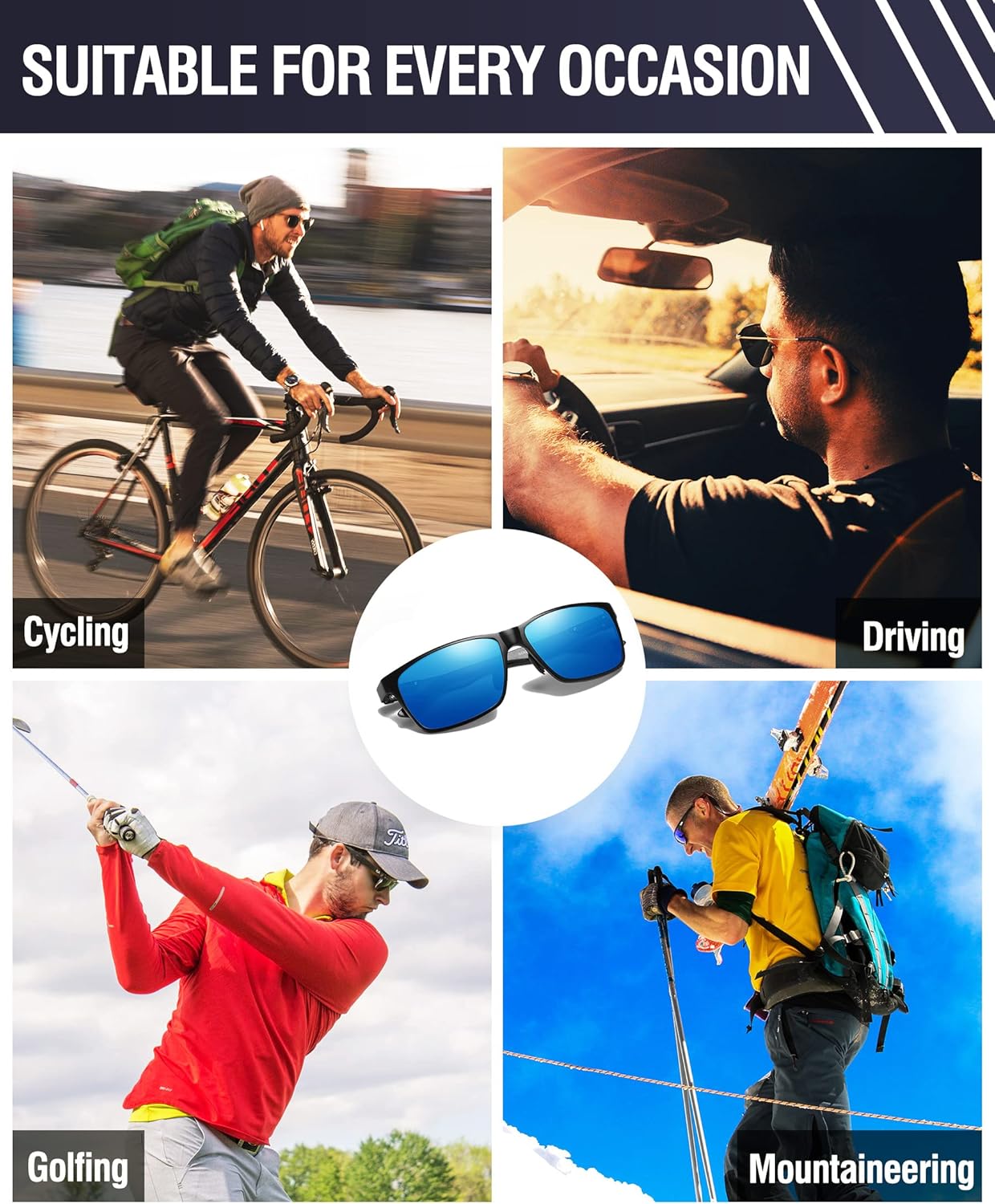 DUCO Mens Sunglasses Polarized Rectangle Sunglass for Men Lightweight Carbon Fiber UV400 Protection 8206